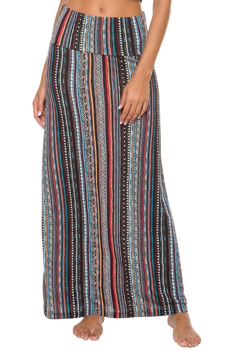 EXCHIC Women's Boho Flod Over Long Maxi Skirt Elastic High Waisted Long Skirts for Women (6, Medium) - Image 1